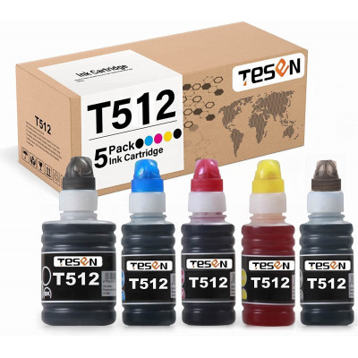 TESEN Compatible Refill Ink Bottle Replacement for Epson 512 T512 (5-Pack)